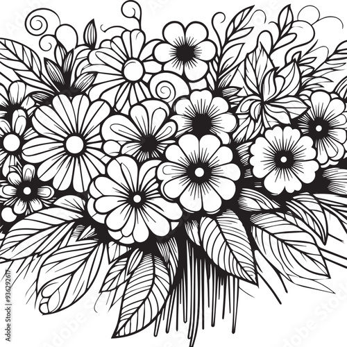 Wallpaper Mural Black and white flower pattern for adult coloring book. Torontodigital.ca