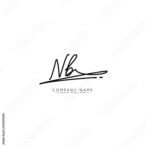 Initial Letter NB Vector Logo Template in handwritten Signature Style