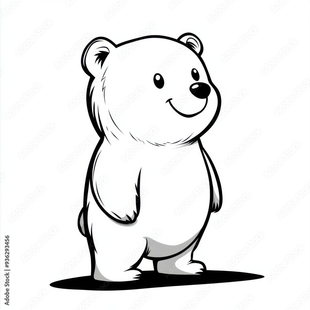 Fototapeta premium Outline illustration of a black and white bear for drawing and coloring on white background