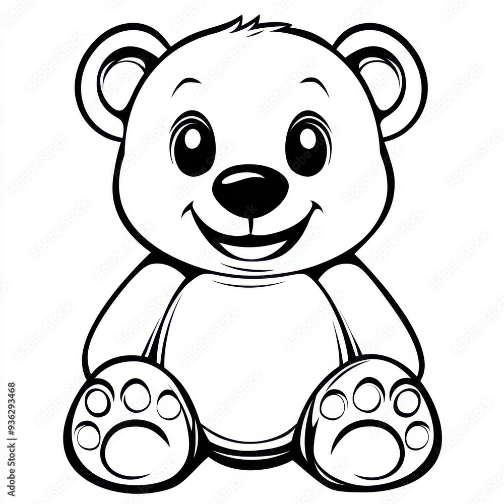 Obraz premium Outline illustration of a black and white bear for drawing and coloring on white background