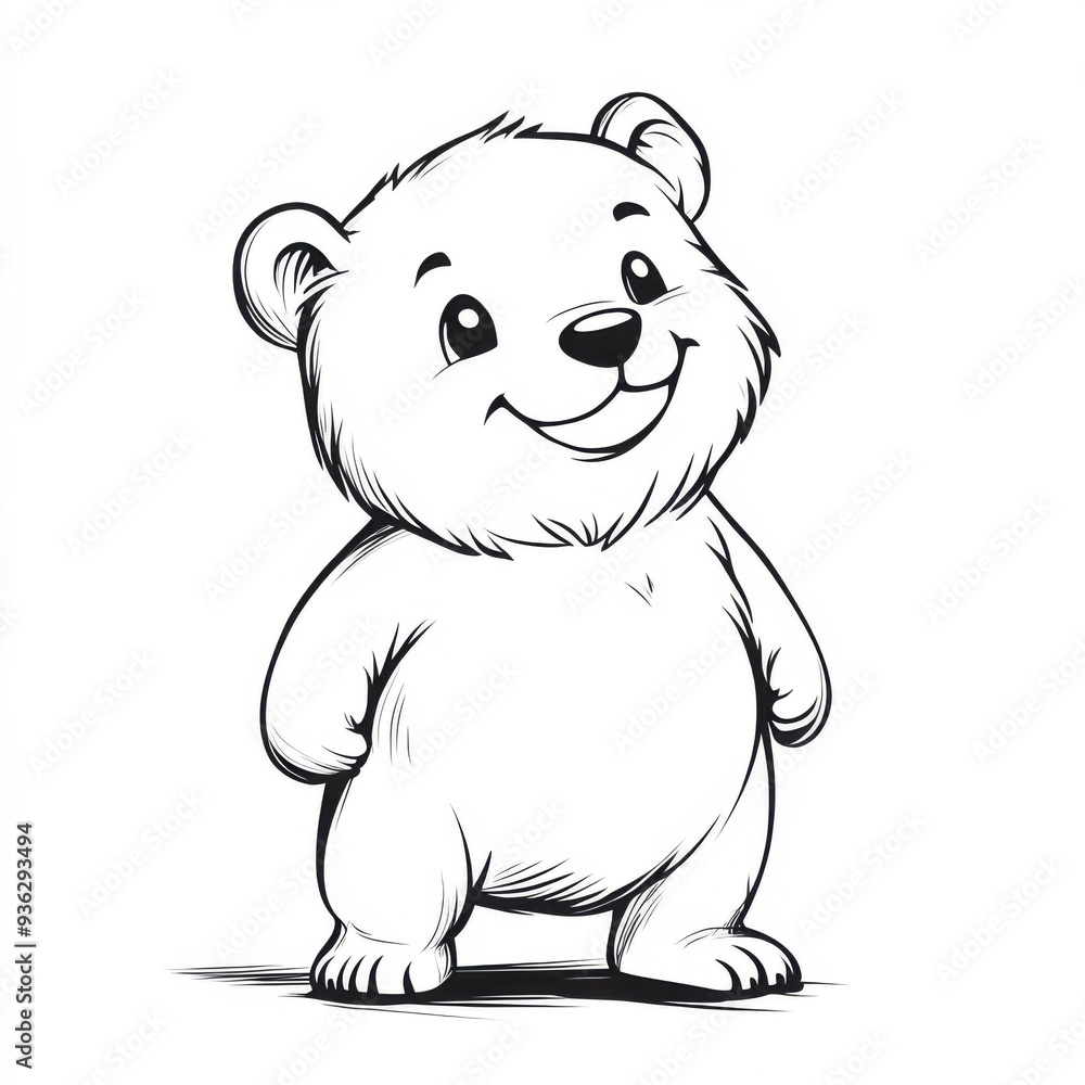 Outline illustration of a black and white bear for drawing and coloring on white background Outline illustration of a black and white bear for drawing and coloring on white background