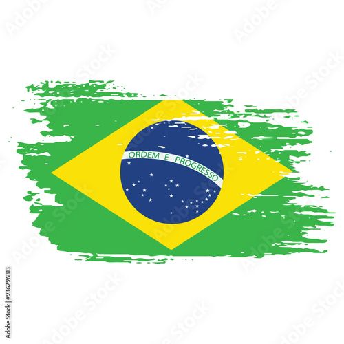 Grunge Brush Stroke Brazil Flag On White Background Vector Design.