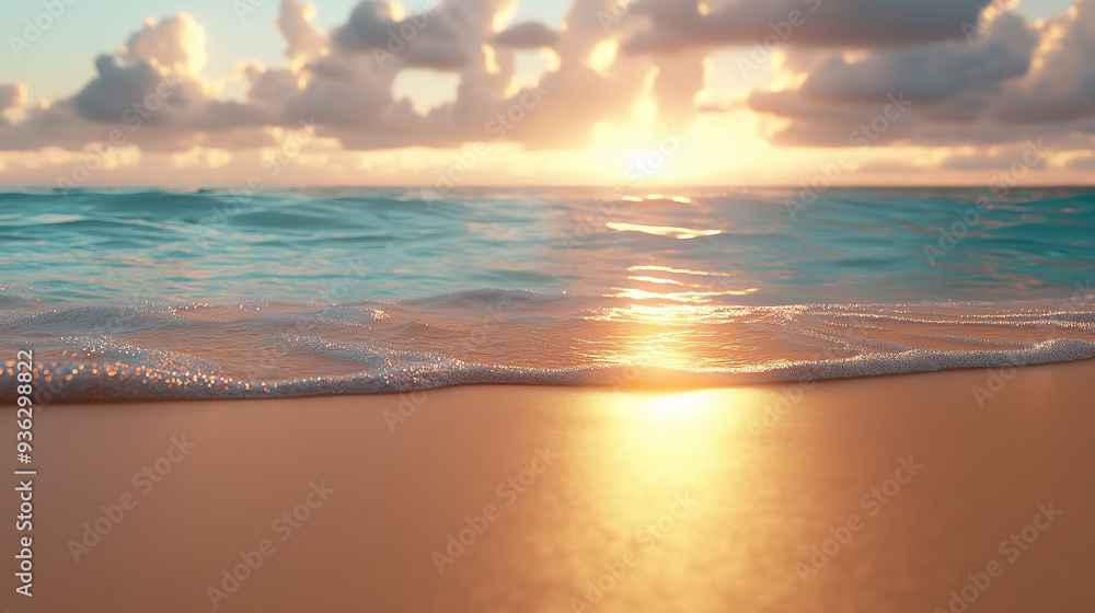 A beautiful sunset over the ocean with a wave in the background A beautiful sunset over the ocean with a wave in the background