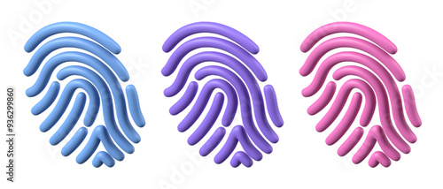 Set of 3D fingerprints of different colors. Isolated vector templates