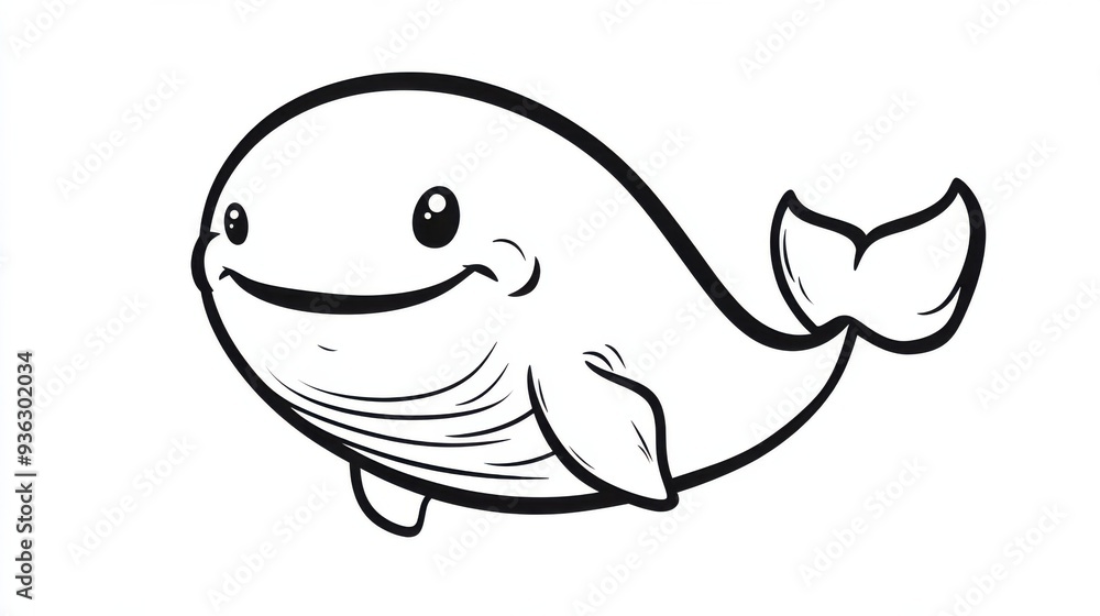 Outline illustration of a black and white whale for drawing and coloring on white background Outline illustration of a black and white whale for drawing and coloring on white background