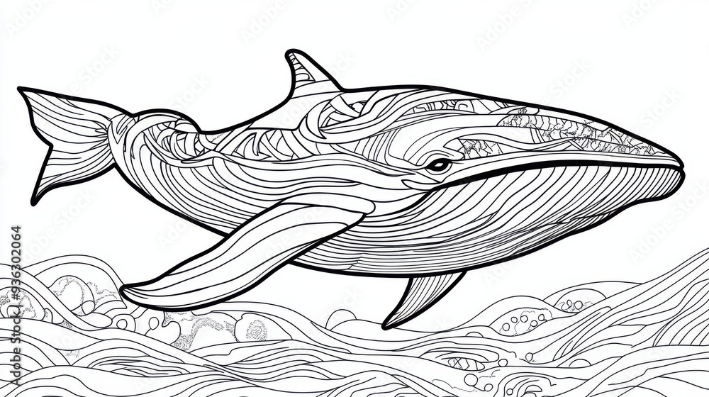 Outline illustration of a black and white whale for drawing and coloring on white background Outline illustration of a black and white whale for drawing and coloring on white background