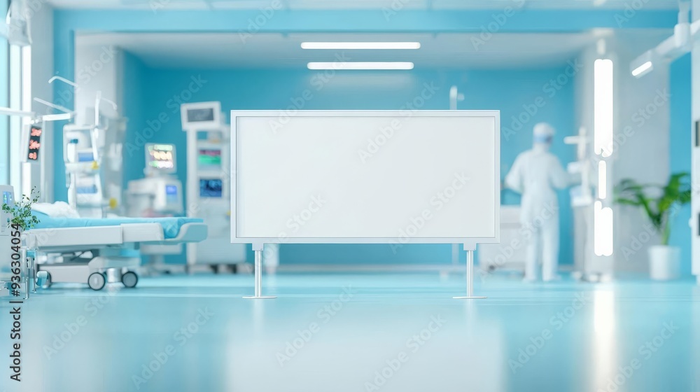 Blank billboard in a hospitals intensive care unit, emphasizing critical care and emergency information Blank billboard in a hospitals intensive care unit, emphasizing critical care and emergency information