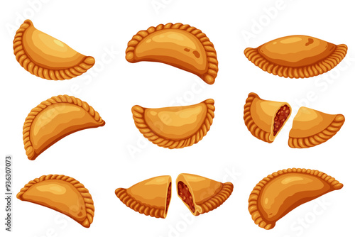 Curry puff,Argentine empanada isolated on white background. Vector eps 10