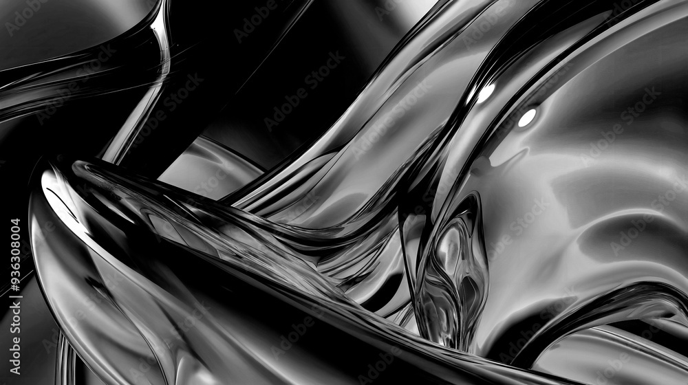 Obraz premium Fluid black abstract waves with a liquid metal texture, ideal for , digital backgrounds, or as a captivating visual element in marketing campaigns and presentations