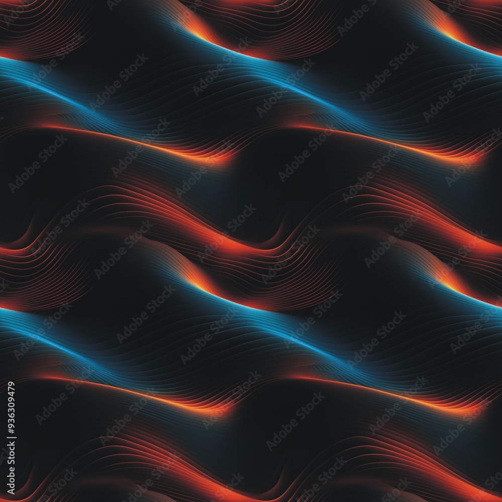 Obraz premium Abstract waves on dark background seamless pattern. Abstract geometric seamless pattern. Digital raster illustration. AI artwork.