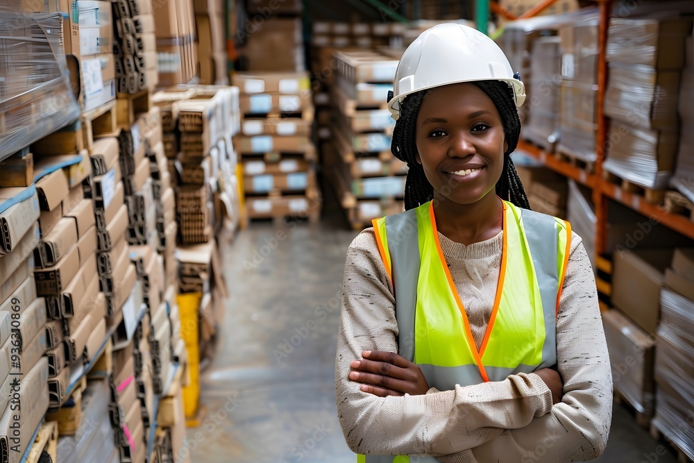 Warehouse Worker Safety Helmet Boxes Shelves Manufacturing Distribution Warehouse Worker Safety Helmet Boxes Shelves Manufacturing Distribution