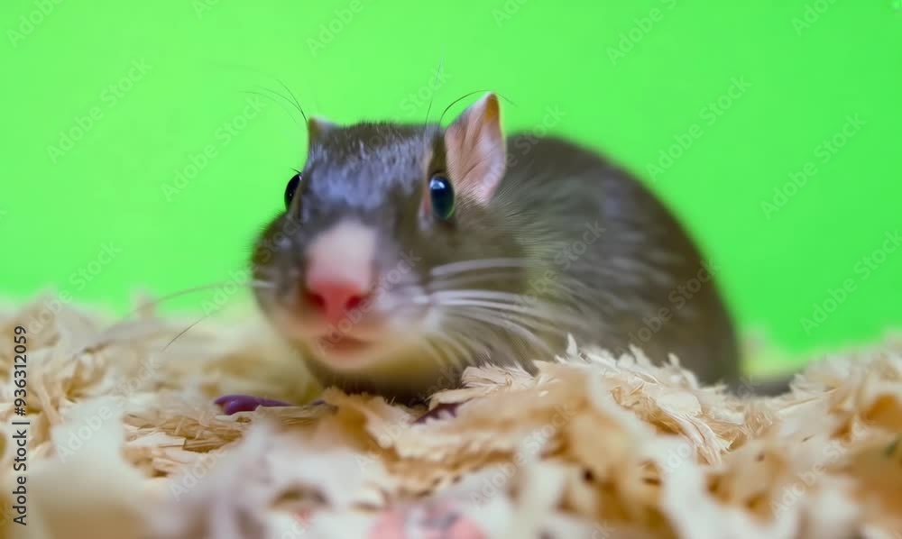 Chroma Green Screen Close-Up of a Rat Waking Up from Nest Chroma Green Screen Close-Up of a Rat Waking Up from Nest