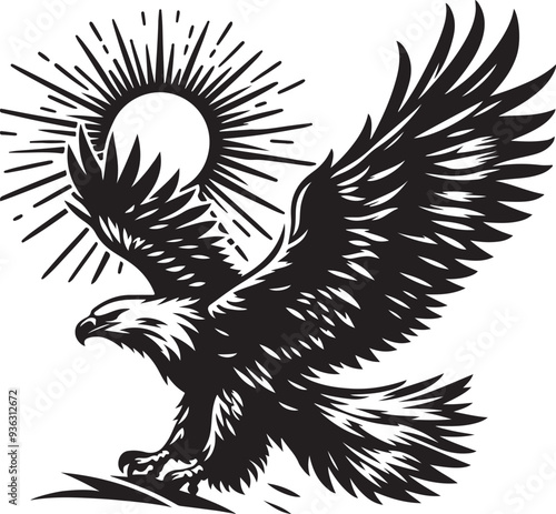 Majestic Eagle Bird Vector art Illustration and silhouettes style with white background