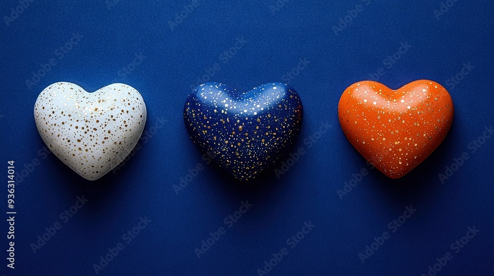 Obraz premium A set of three hearts arranged together on a blue background shaped like a heart