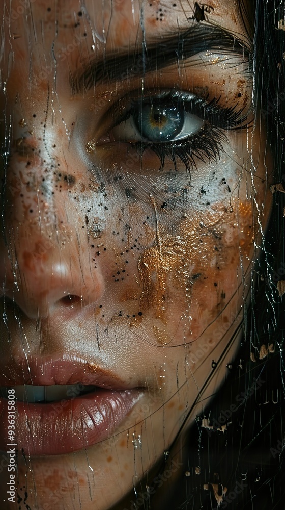 Fototapeta premium Close-up Portrait of a Woman with Gold Glitter Makeup