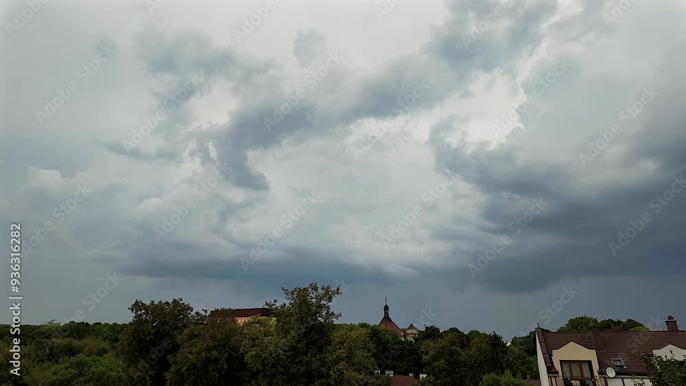 Storm over the city, dark clouds, heavy rain Storm over the city, dark clouds, heavy rain