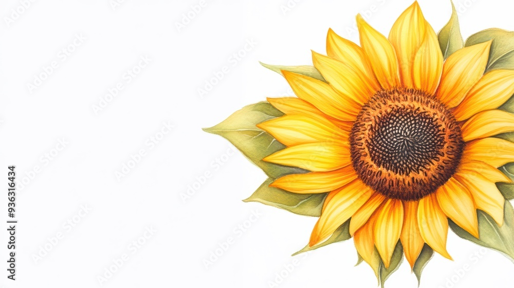 Fototapeta premium Vibrant sunflower illustration showcasing detailed petals and rich colors, perfect for design projects or floral themes.