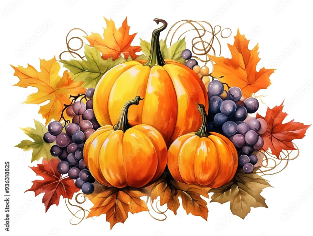 Basket with pumpkins watercolor thanksgiving background. Basket with pumpkins watercolor thanksgiving background.