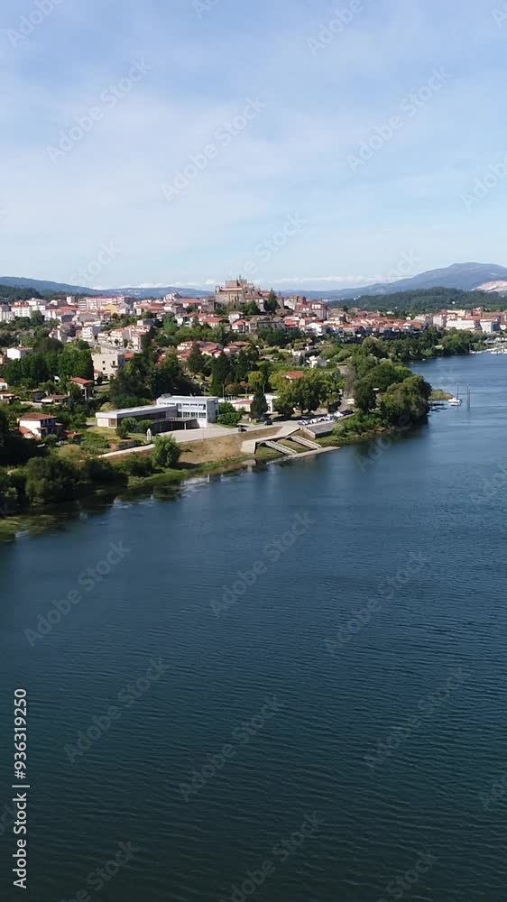 Aerial View City of Tui in Spain Vertical Video Aerial View City of Tui in Spain Vertical Video