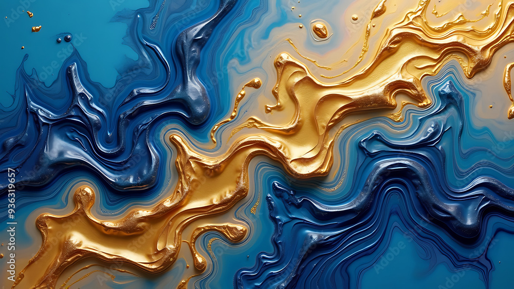 Luxurious abstract background with swirling blue and gold paint. Perfect for conveying elegance, wealth, or artistic expression. Luxurious abstract background with swirling blue and gold paint. Perfect for conveying elegance, wealth, or artistic expression.