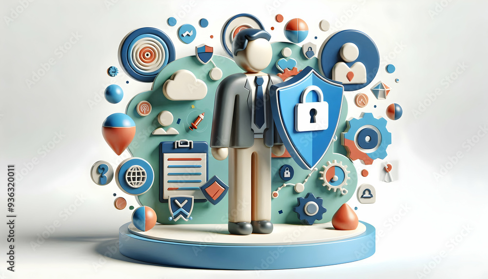 3d Flat icon as Security Consultant with Shield and Audit Report concept as An image of a security consultant with a shield and audit report set against a whimsical background offering ample space for 3d Flat icon as Security Consultant with Shield and Audit Report concept as An image of a security consultant with a shield and audit report set against a whimsical background offering ample space for