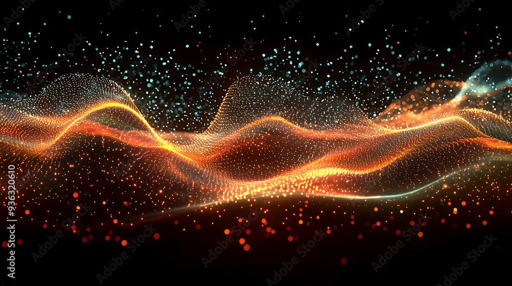 Fototapeta premium Abstract orange and blue light wave with bokeh effect, blending the beauty of light and color in a dynamic and visually striking scene.