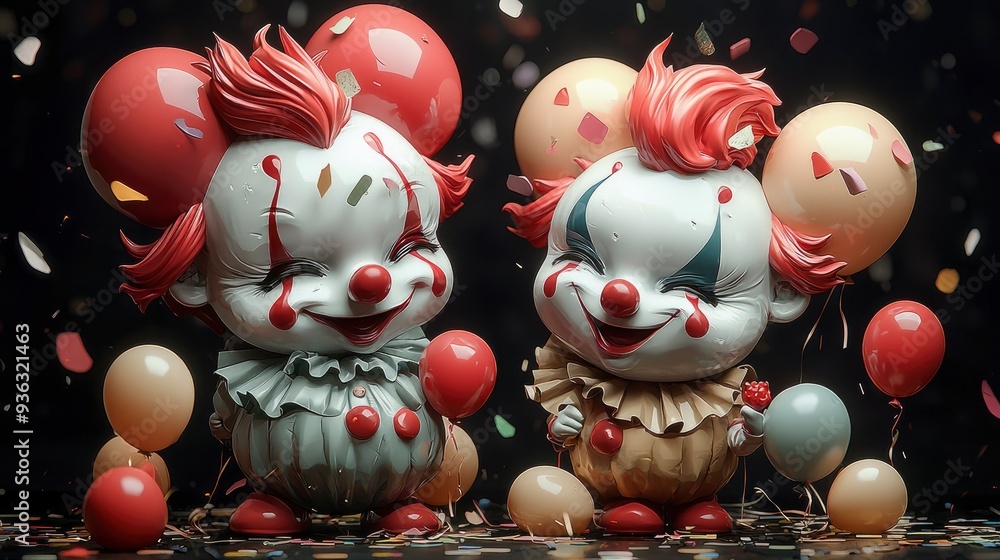 Obraz premium Two Cheerful Clown Figurines