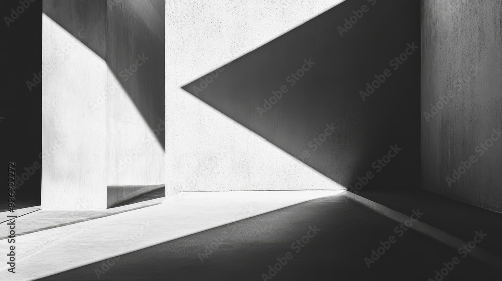 Geometric shapes casting long shadows on a smooth, monochromatic surface, the light source creating a play of angles and minimalistic patterns. Geometric shapes casting long shadows on a smooth, monochromatic surface, the light source creating a play of angles and minimalistic patterns.