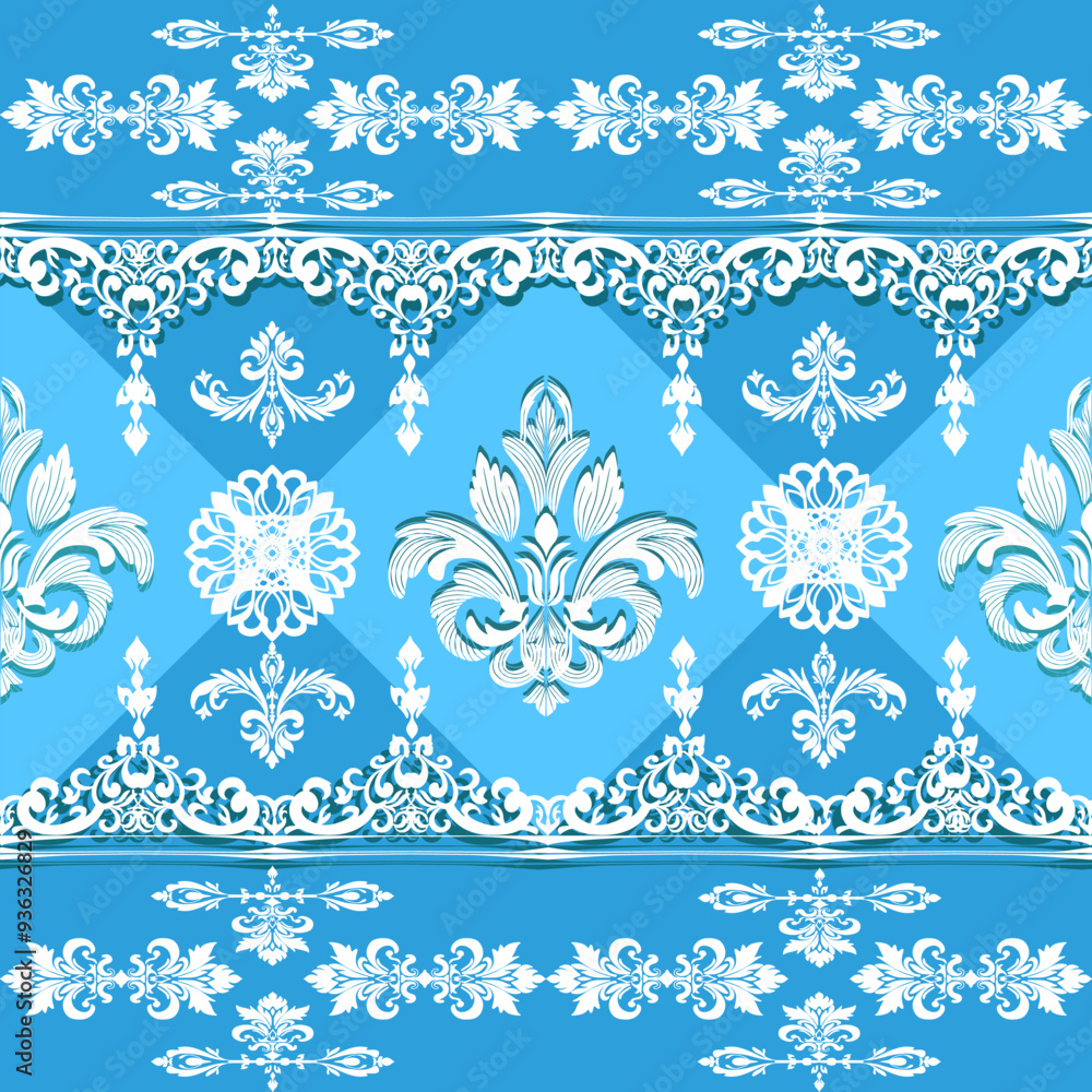 Classic seamless damask border pattern with ornament Vector Illustration for Elegant Textile design Classic seamless damask border pattern with ornament Vector Illustration for Elegant Textile design