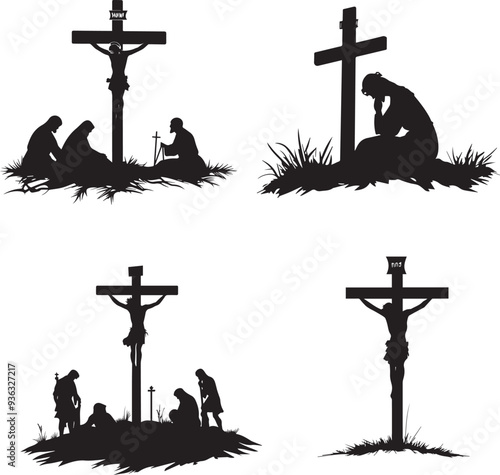 Set of Crosses Station icon Silhouette Vector