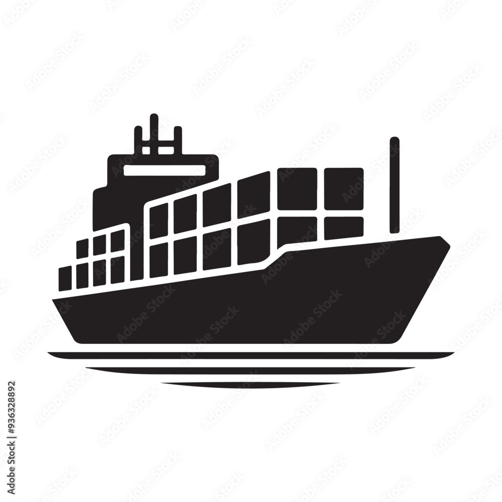 Cargo Ship Silhouette Vector Art - Ideal for Commercial Use Cargo Ship Silhouette Vector Art - Ideal for Commercial Use