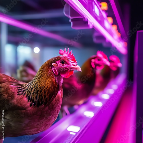 Research and development of new egg-laying chicken breeds in a high-tech laboratory, [chicken breed research], [scientific, innovation, agriculture] photo