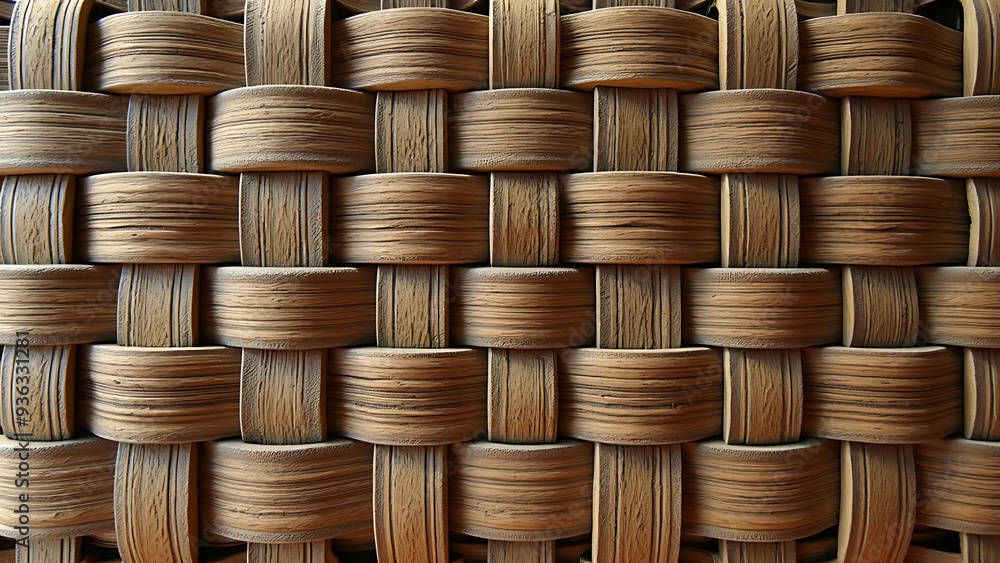 Close-up of a woven wicker pattern, showcasing the intricate craftsmanship and natural texture. Ideal for backgrounds, textures, or representing handmade crafts and sustainable materials Close-up of a woven wicker pattern, showcasing the intricate craftsmanship and natural texture. Ideal for backgrounds, textures, or representing handmade crafts and sustainable materials