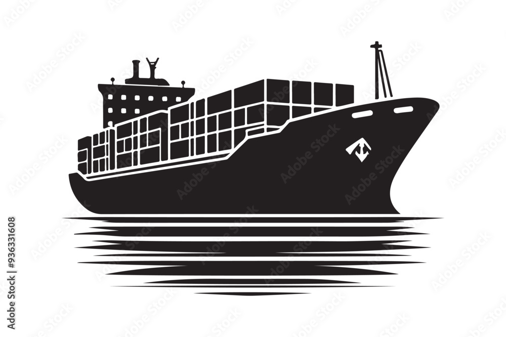 Cargo Ship Silhouette Vector Art - Ideal for Commercial Use Cargo Ship Silhouette Vector Art - Ideal for Commercial Use