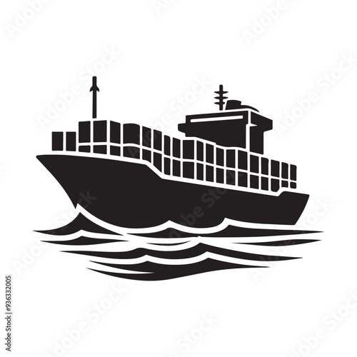 Cargo Ship Silhouette Vector Art - Ideal for Commercial Use