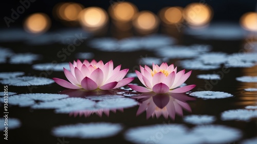 Translucent lotus projection on water, ideal for calm tech and wellness spaces. photo