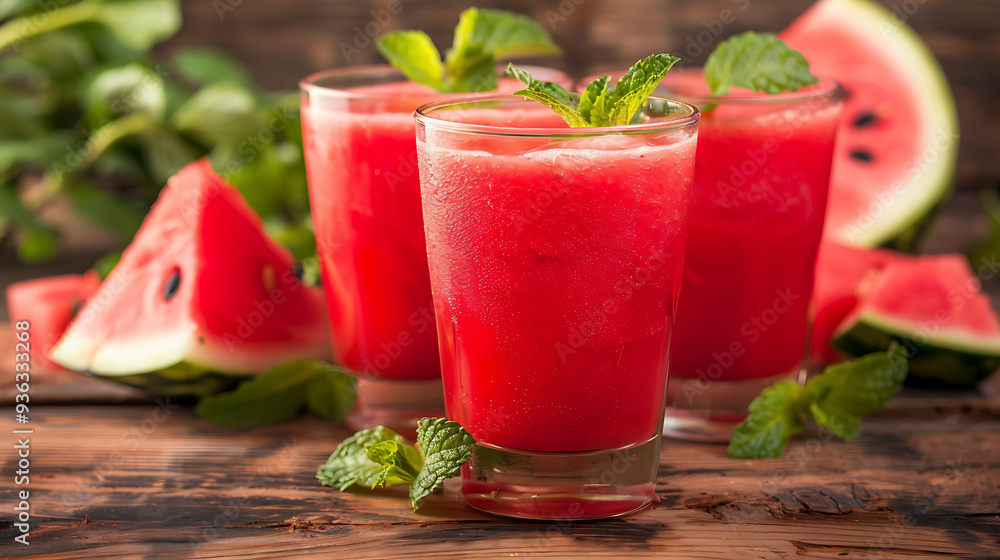 Chilled Watermelon Mint Juice Perfect for Summer Sipping. Chilled Watermelon Mint Juice Perfect for Summer Sipping.