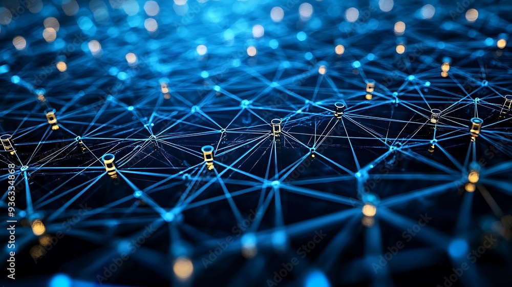 Abstract blue network connections, technology concept, representing the intricate and dynamic web of modern communication in a visually striking design. Abstract blue network connections, technology concept, representing the intricate and dynamic web of modern communication in a visually striking design.