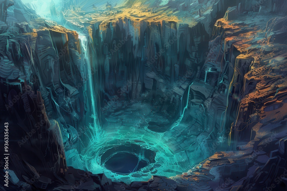 A Glowing Abyss in a Fantasy Landscape A Glowing Abyss in a Fantasy Landscape