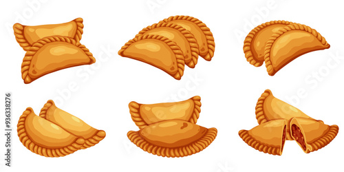 Curry puff,Argentine empanada isolated on white background. Vector eps 10