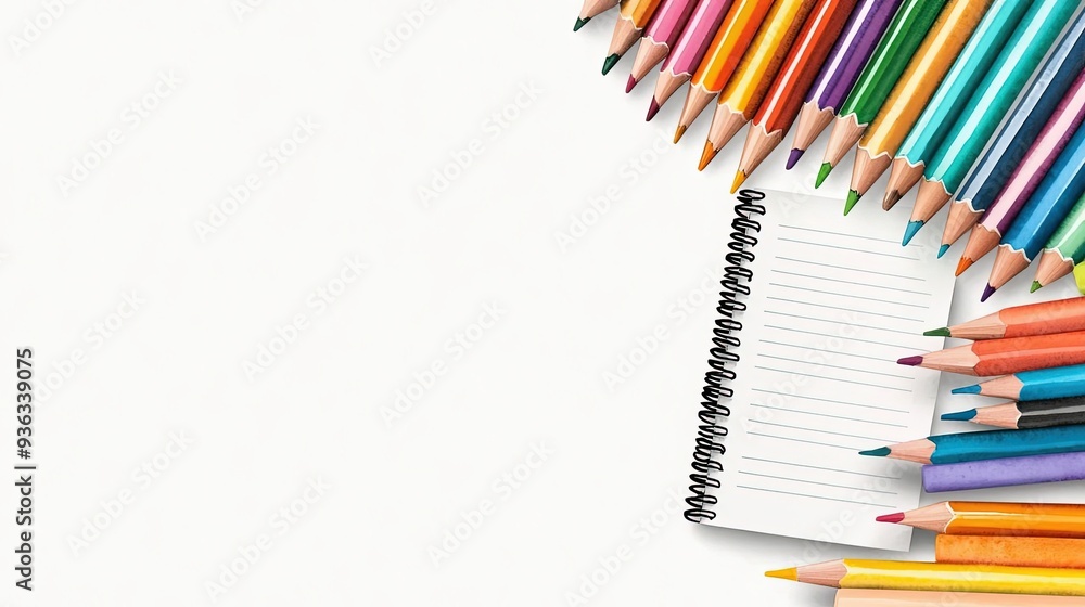 Fototapeta premium Organizing school supplies the night before, with notebooks and pencils, watercolor illustration, gentle hues, isolated on white background