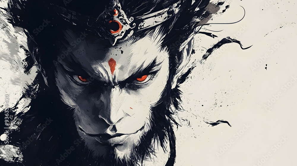 Fototapeta premium Angry Demon Monkey Face Digital Art Illustration
