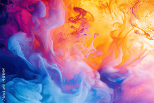 Dynamic abstract image featuring vibrant colorful paints in motion