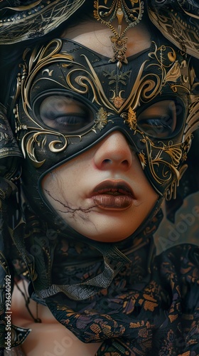 Wallpaper Mural Mysterious Woman in a Golden Mask: A Fantasy Portrait Torontodigital.ca