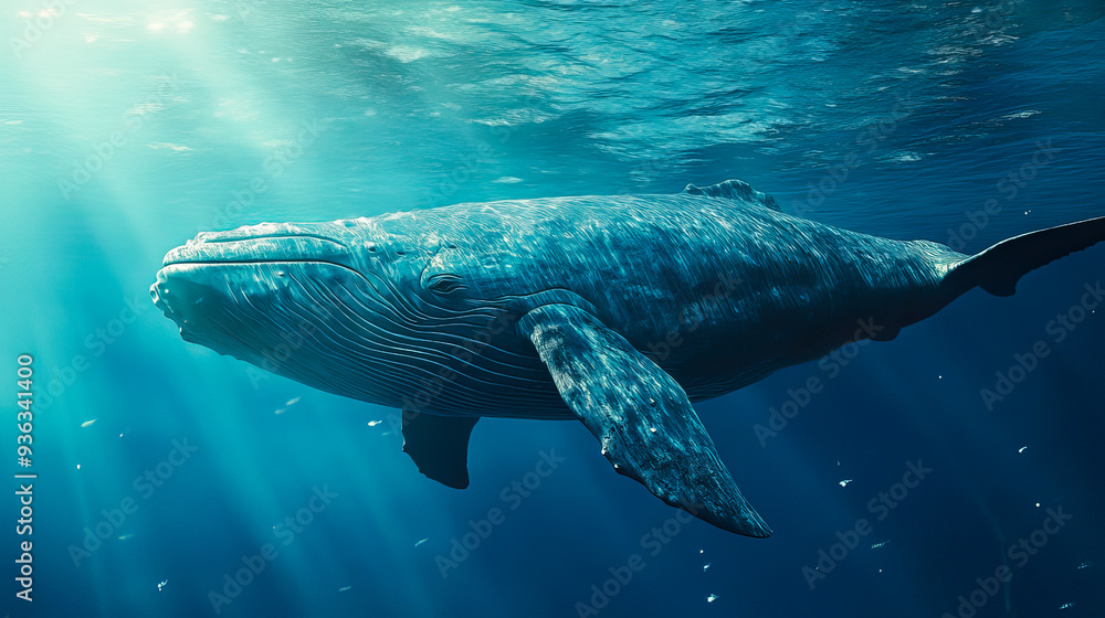 Fototapeta premium Big whale in the blue sea.