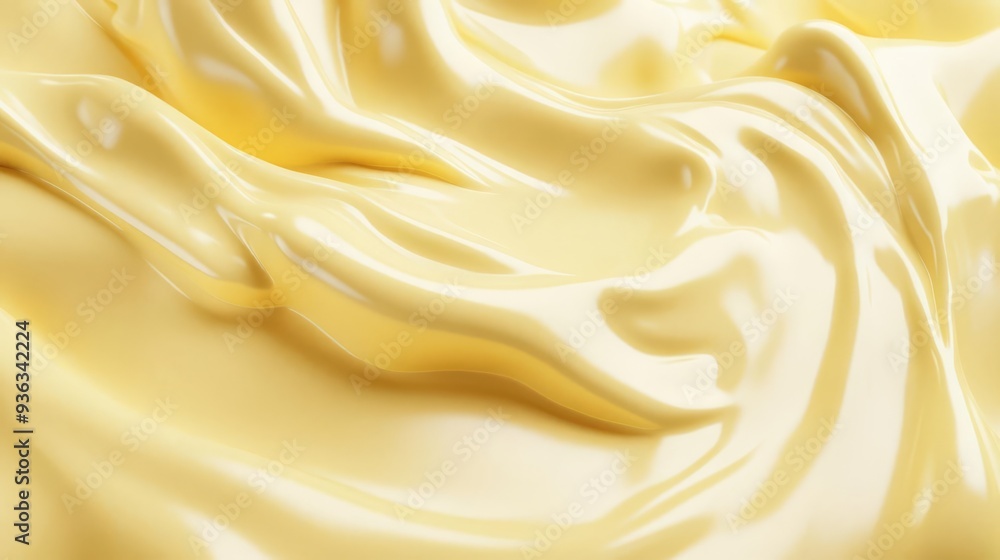 Fototapeta premium Closeup of custard surface, silky texture, white background, 3D illustration