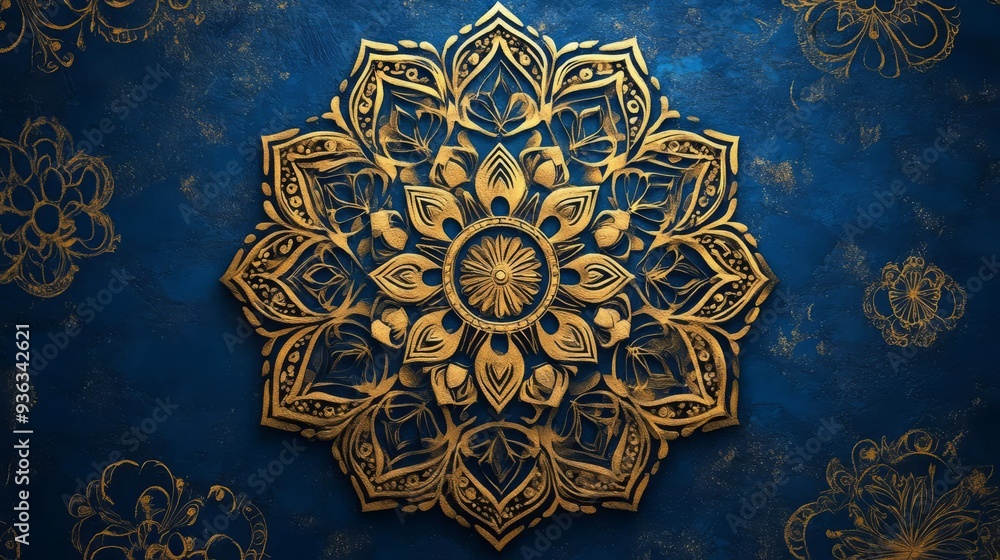 Deep sapphire background with golden mandala design, luxury, elegant and spiritual for Thai massage Deep sapphire background with golden mandala design, luxury, elegant and spiritual for Thai massage
