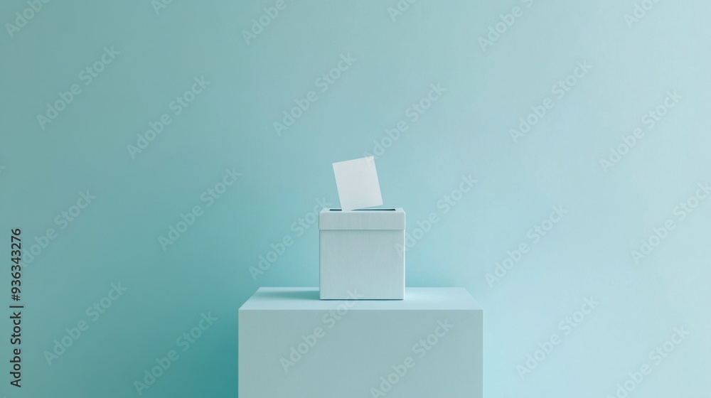 Voting ballot being inserted into box with minimalistic color background Voting ballot being inserted into box with minimalistic color background