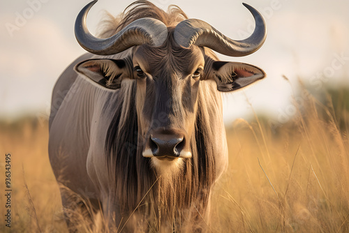  Majestic Gnu Standing Tall and Proud Against the Backdrop of an Untamed Savannah Landscape