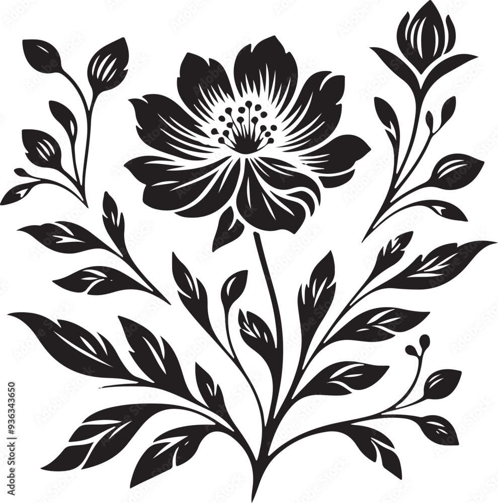 a vector art silhouette flower black and white a vector art silhouette flower black and white